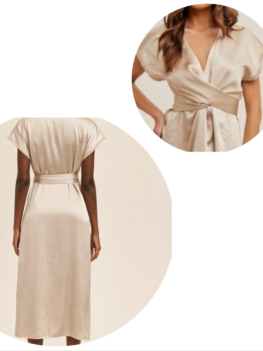 Hem & Thread Champagne Satiny Tie Waist Dress